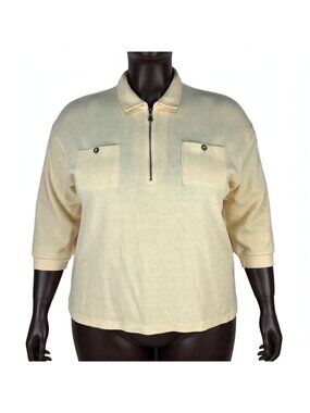 The Avenue Womens Half-Zip Beige Pullover Top Size 22/24 Loose Fit Pockets Soft